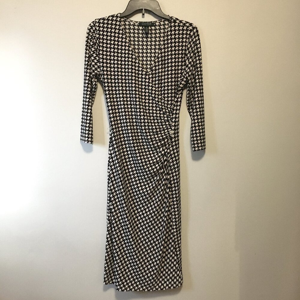 Lauren Ralph Lauren Houndstooth Faux Wrap Midi Dress - Small